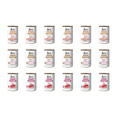 Karma dla psa BRIT Mix smaków Mono Protein Indyk, Królik, Wołowina 18 x 400 g