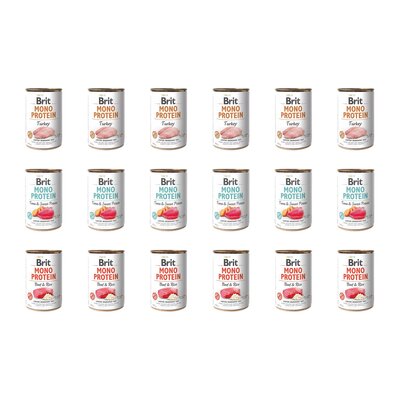 Karma dla psa BRIT Mix smaków Mono Protein Indyk, Tuńczyk z ziemniakami, Wołowina z ryżem 18 x 400 g