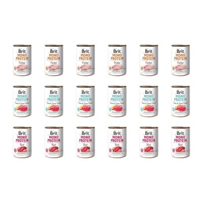 Karma dla psa BRIT Mix smaków Mono Protein Indyk, Tuńczyk z ziemniakami, Wołowina 18 x 400 g