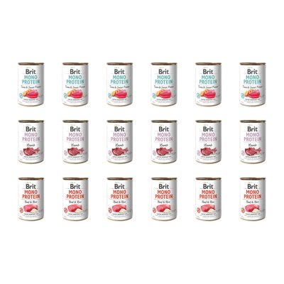 Karma dla psa BRIT Mix smaków Mono Protein Tuńczyk z ziemniakami, Jagnięcina, Wołowina z ryżem 18 x 400 g