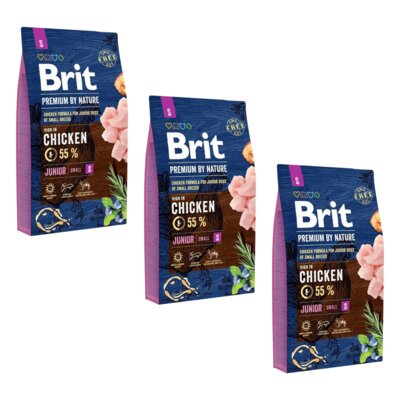 Karma dla psa BRIT Premium By Nature Junior Small Kurczak 3 x 8 kg