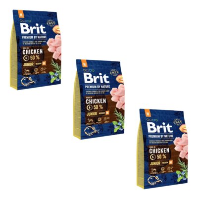 Karma dla psa BRIT Premium By Nature Junior Kurczak 3 x 3 kg