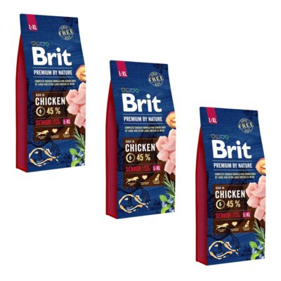 Karma dla psa BRIT Premium By Nature Senior Kurczak 3 x 15 kg