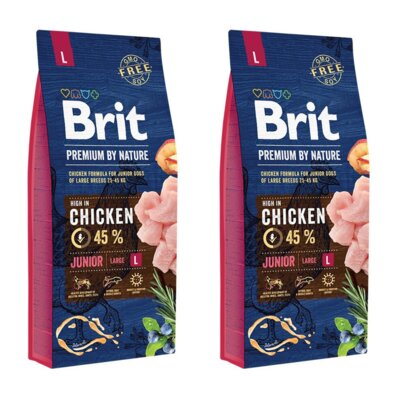 Karma dla psa BRIT Premium By Nature Junior Kurczak 2 x 15 kg