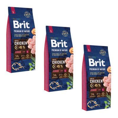 Karma dla psa BRIT Premium By Nature Junior Kurczak 3 x 15 kg