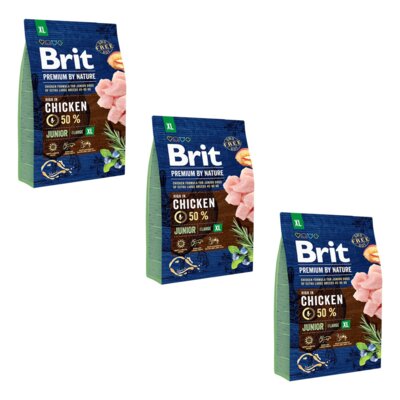 Karma dla psa BRIT Premium By Nature Junior Extra Large Kurczak 3 x 3 kg