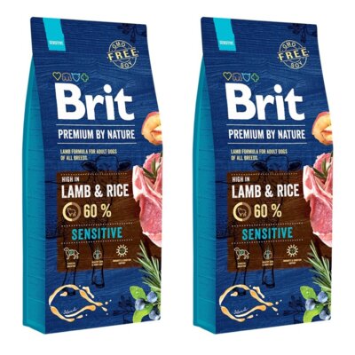 Karma dla psa BRIT Premium By Nature Jagnięcina z ryżem 2 x 15 kg