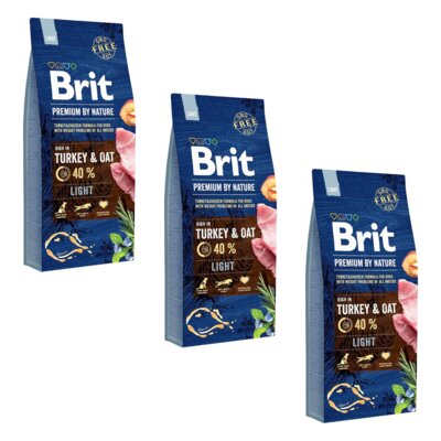 Karma dla psa BRIT Premium By Nature Light Indyk z owsem 3 x 15 kg