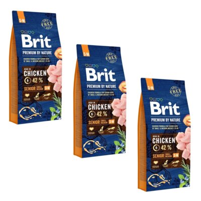 Karma dla psa BRIT Premium By Nature Senior Kurczak 3 x 15 kg