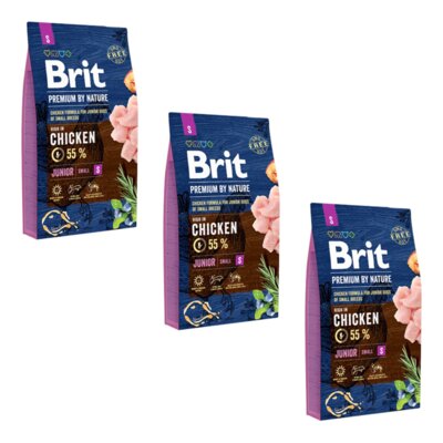 Karma dla psa BRIT Premium By Nature Junior Small Kurczak 3 x 3 kg