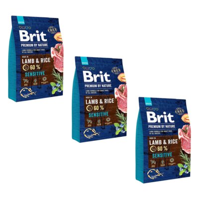 Karma dla psa BRIT Premium By Nature Sensitive Jagnięcina z ryżem 3 x 3 kg