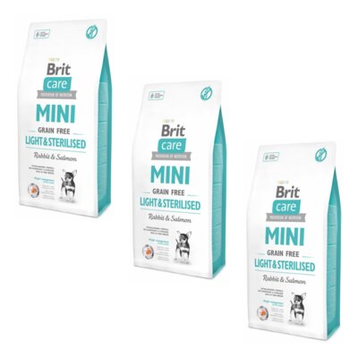 Karma dla psa BRIT Care Mini Light & Sterilised Królik z łososiem 3 x 7 kg