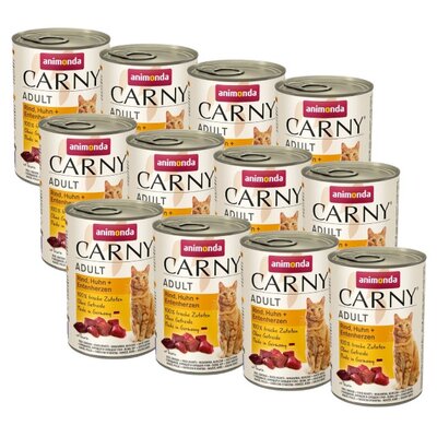 Karma dla kota ANIMONDA Carny Wołowina z kurczakiem i kaczymi sercami 12 x 400 g