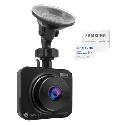 Wideorejestrator NAVITEL MSR300 GPS + Karta pamięci SAMSUNG Pro Endurance microSDXC 64GB + Adapter