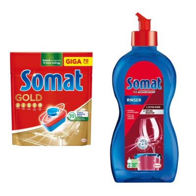 Tabletki do zmywarek SOMAT Gold - 70 szt. + Nabłyszczacz do zmywarek SOMAT Original 500 ml