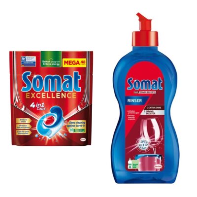 Kapsułki do zmywarek SOMAT Excellence 4 in 1 - 48 szt. + Nabłyszczacz do zmywarek SOMAT Original 500 ml