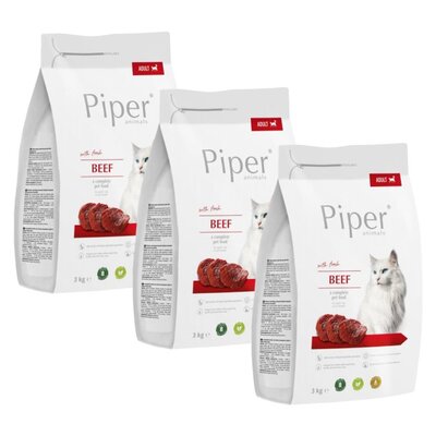 Karma dla kota PIPER Animals z wołowiną 3 x 3 kg