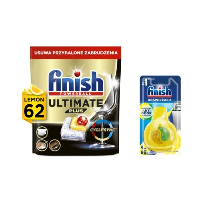Kapsułki do zmywarek FINISH Powerball Ultimate Plus All in 1 Lemon - 62 szt. + Odświeżacz do zmywarek FINISH Cytryna i limonka