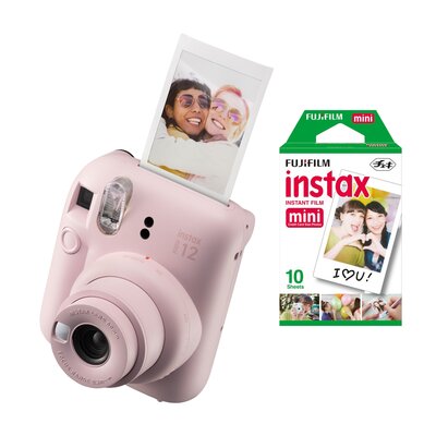 Aparat FUJIFILM Instax Mini 12 Różowy + Wkłady do aparatu FUJIFILM Instax Mini Glossy 10 arkuszy