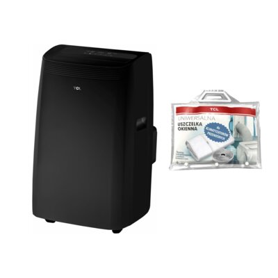 Klimatyzator przenośny TCL TAC-09CPB MZB Funkcja Sleep Osuszanie powietrza Timer Tryb Auto Wi-Fi Czarny + Uszczelka okienna TCL do klimatyzatora 4 m