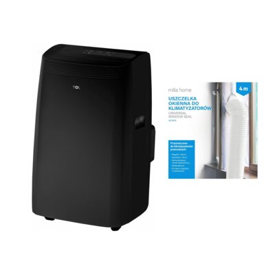 Klimatyzator przenośny TCL TAC-09CPB MZB Funkcja Sleep Osuszanie powietrza Timer Tryb Auto Wi-Fi Czarny + Uszczelka okienna MILLA HOME do klimatyzatorów przenośnych ACA101