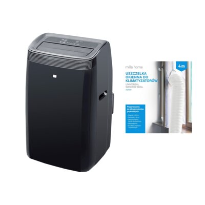Klimatyzator przenośny TCL TAC-14CHPB NZB 3 prędkości nawiewu Funkcja Sleep Osuszanie Timer Wi-Fi Czarny + Uszczelka okienna MILLA HOME do klimatyzatorów przenośnych ACA101