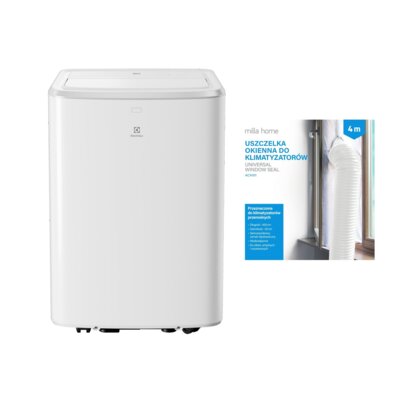 Klimatyzator przenośny ELECTROLUX EXP26U339HW Osuszanie Timer Tryb Auto Tryb Nocny Wentylacja Wi-Fi Biały + Uszczelka okienna MILLA HOME do klimatyzatorów przenośnych ACA101