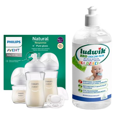 Butelka PHILIPS AVENT Newborn Glass Gift SCD878/11 (3 sztuki) + Płyn do mycia butelek i smoczków LUDWIK CG1010102ZEKL0121 475 ml