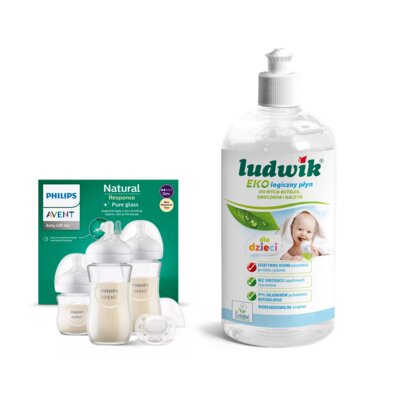 Butelka PHILIPS AVENT Newborn Glass Gift SCD878/11 (3 sztuki) + Płyn do mycia butelek i smoczków LUDWIK CG1010102ZEKL0121 475 ml