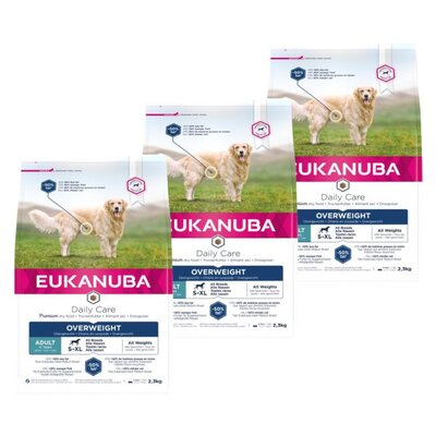 Karma dla psa EUKANUBA Daily Care Overweight Adult Breeds Kurczak 3 x 2.3 kg