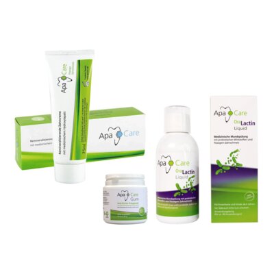 Pasta do zębów APACARE Remineralizująca 75 ml + Guma do żucia APACARE Apa Gum (45 szt.) + Płyn do płukania jamy ustnej APACARE ApaCare 200 ml