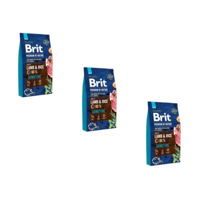 Karma dla psa BRIT Premium By Nature Jagnięcina z ryżem 3 x 8 kg