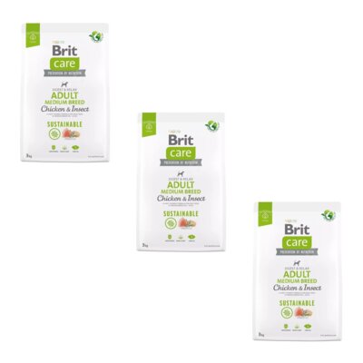 Karma dla psa BRIT CARE Dog Sustainable Adult Medium Breed Kurczak i owady 3 x 3 kg