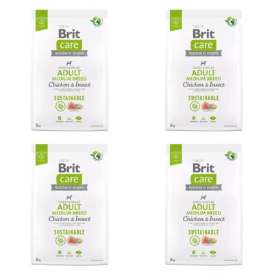 Karma dla psa BRIT CARE Dog Sustainable Adult Medium Breed Kurczak i owady 4 x 3 kg