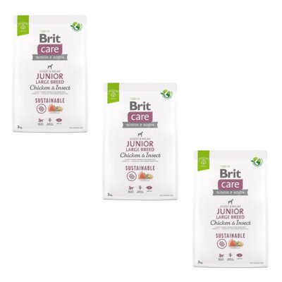 Karma dla psa BRIT Care Dog Sustainable Junior Large Breed Kurczak i owady 3 x 3 kg