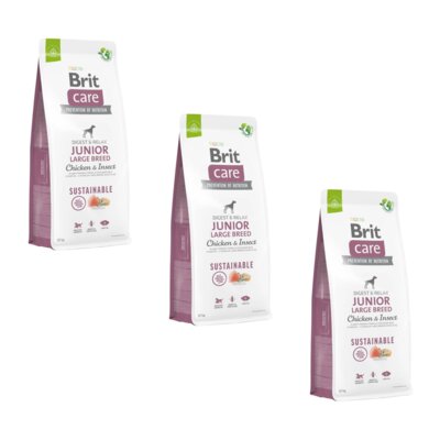 Karma dla psa BRIT Care Dog Sustainable Junior Large Breed Kurczak i owady 3 x 12 kg