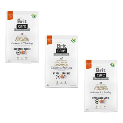 Karma dla psa BRIT CARE Dog Hypoallergenic Dog Show Champion Łosoś i śledź 3 x 3 kg