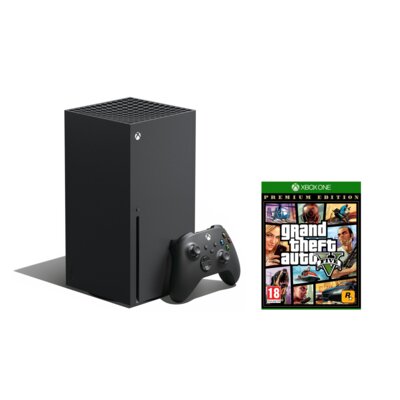 Konsola MICROSOFT XBOX Series X z napędem Blu-ray 4K UHD + Grand Theft Auto V - Edycja Premium Gra XBOX ONE (Kompatybilna z Xbox Series X)