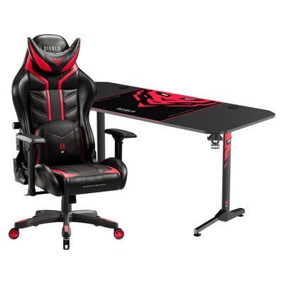 Biurko DIABLO CHAIRSX-MATE 1600 + Fotel DIABLO CHAIRS X-Ray (XL) Czarno-czerwony