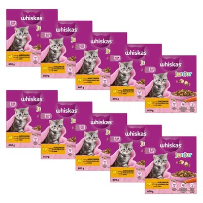 Karma dla kota WHISKAS Junior z Pysznym kurczakiem 10 x 800 g