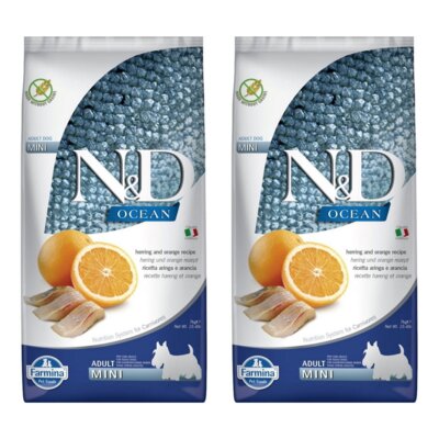 Karma dla psa FARMINA N&D Ocean Śledź i pomarańcza Adult Mini 2 x 7 kg