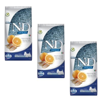 Karma dla psa FARMINA N&D Ocean Śledź i pomarańcza Adult Mini 3 x 7 kg