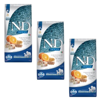 Karma dla psa FARMINA N&D Ocean Adult Medium&Maxi Dorsz z orkiszem z owsem i pomarańczą 3 x 12 kg