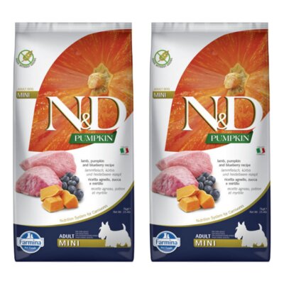 Karma dla psa FARMINA N&D Jagnięcina z dynią i borówkami Adult Mini 2 x 7 kg