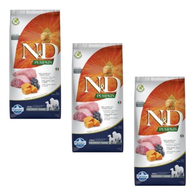 Karma dla psa FARMINA N&D Jagnięcina z dynią i borówką 3 x 12 kg