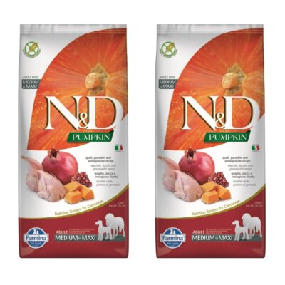 Karma dla psa FARMINA N&D Pumpkin Przepiórka z dynią i owocem granatem Adult Medium Maxi 2 x 12 kg