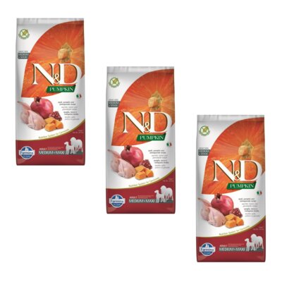 Karma dla psa FARMINA N&D Pumpkin Przepiórka z dynią i owocem granatem Adult Medium Maxi 3 x 12 kg