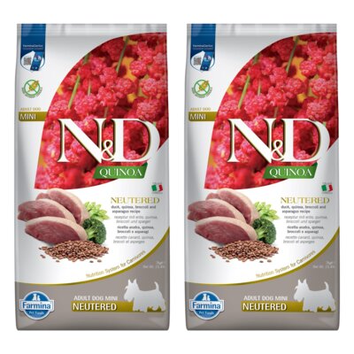 Karma dla psa FARMINA N&D Quinoa Neutered Kaczka z brokułami i szparagami Adult Mini 2 x 7 kg