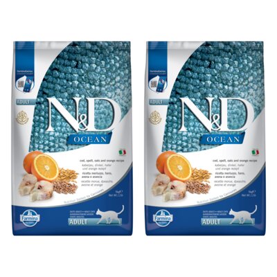 Karma dla kota FARMINA N&D Ocean Dorsz z orkiszem. z owsem i pomarańczą Adult 2 x 5 kg