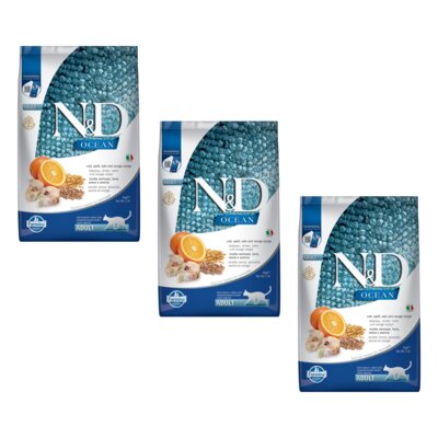 Karma dla kota FARMINA N&D Ocean Dorsz z orkiszem. z owsem i pomarańczą Adult 3 x 5 kg